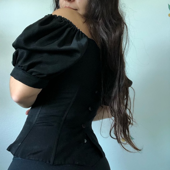 Vintage Carré Paris Black Boned Off the Shoulder Top - Picture 2 of 16